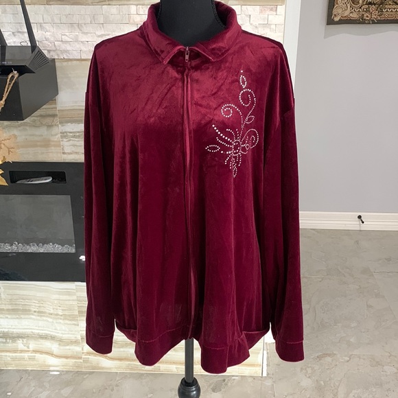 Anthony Richards Faux Velvet 100% Polyester Maroon Full Zip Jacket. Size 5X (849 - Picture 1 of 13